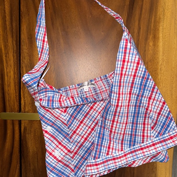 Frankie’s Bikinis Sterling Cotton Wrap Halter Top in Americana Plaid - Picture 3 of 3